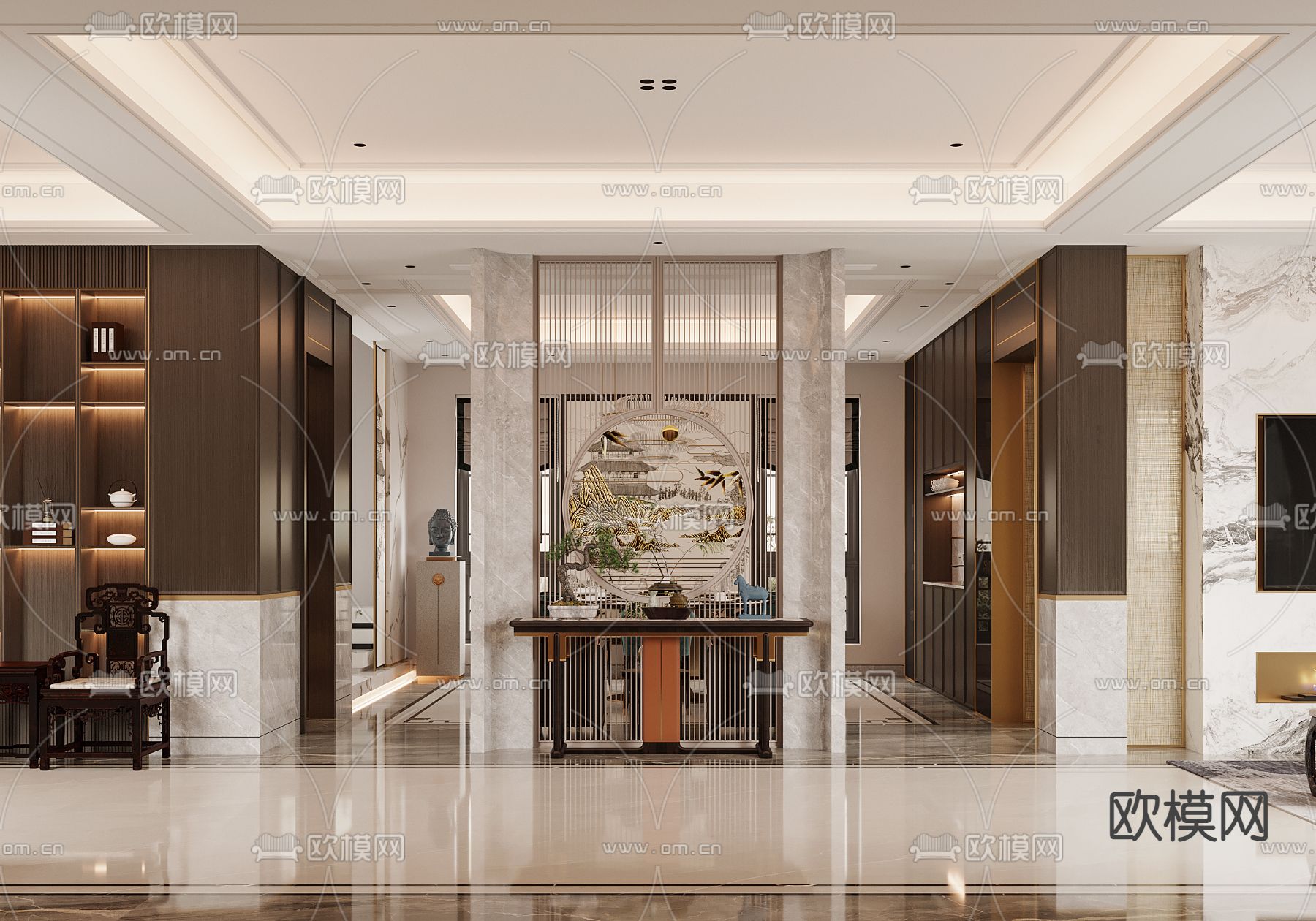 新中式玄关 过道3d模型下载