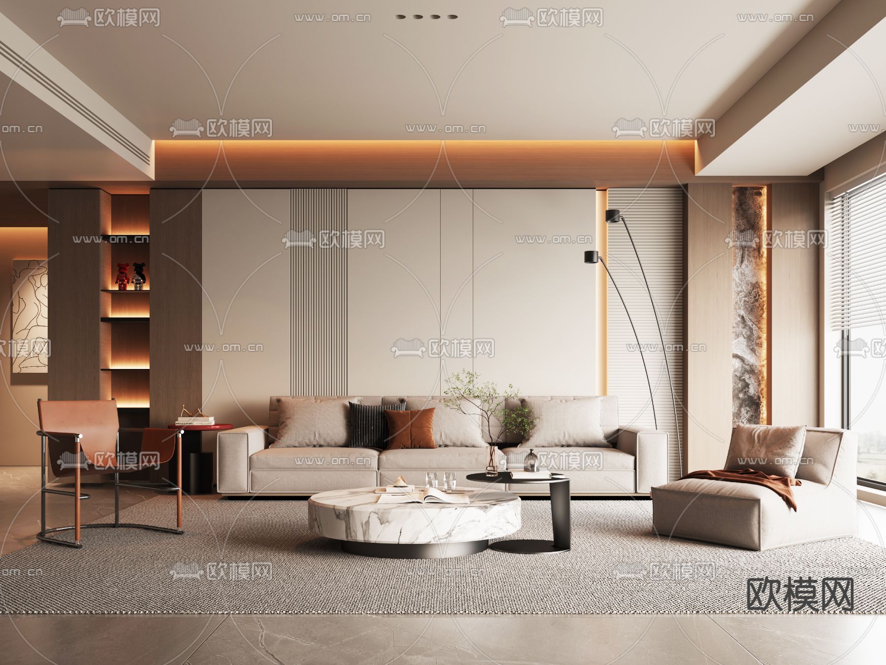 现代客厅3d模型下载