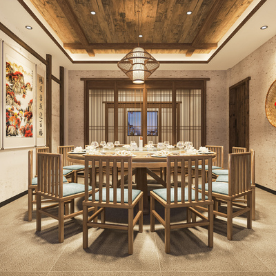  中餐厅包间 包房 包厢su模型 