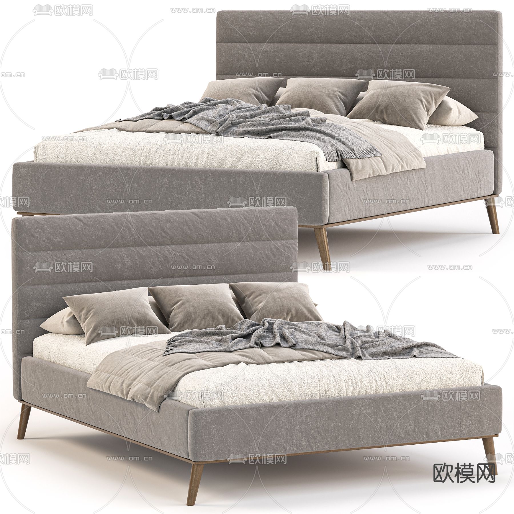 双人床免费3d模型下载（渲染图3）