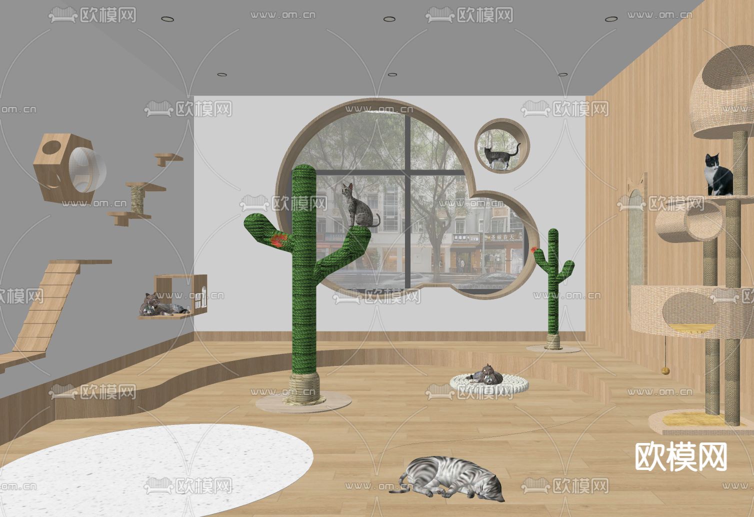 宠物活动室 猫爬架 玩具su模型下载（渲染图2）