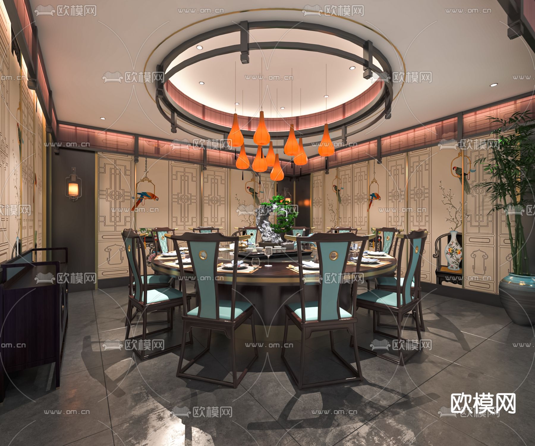 中餐厅包间 包房 包厢su模型下载（渲染图1）