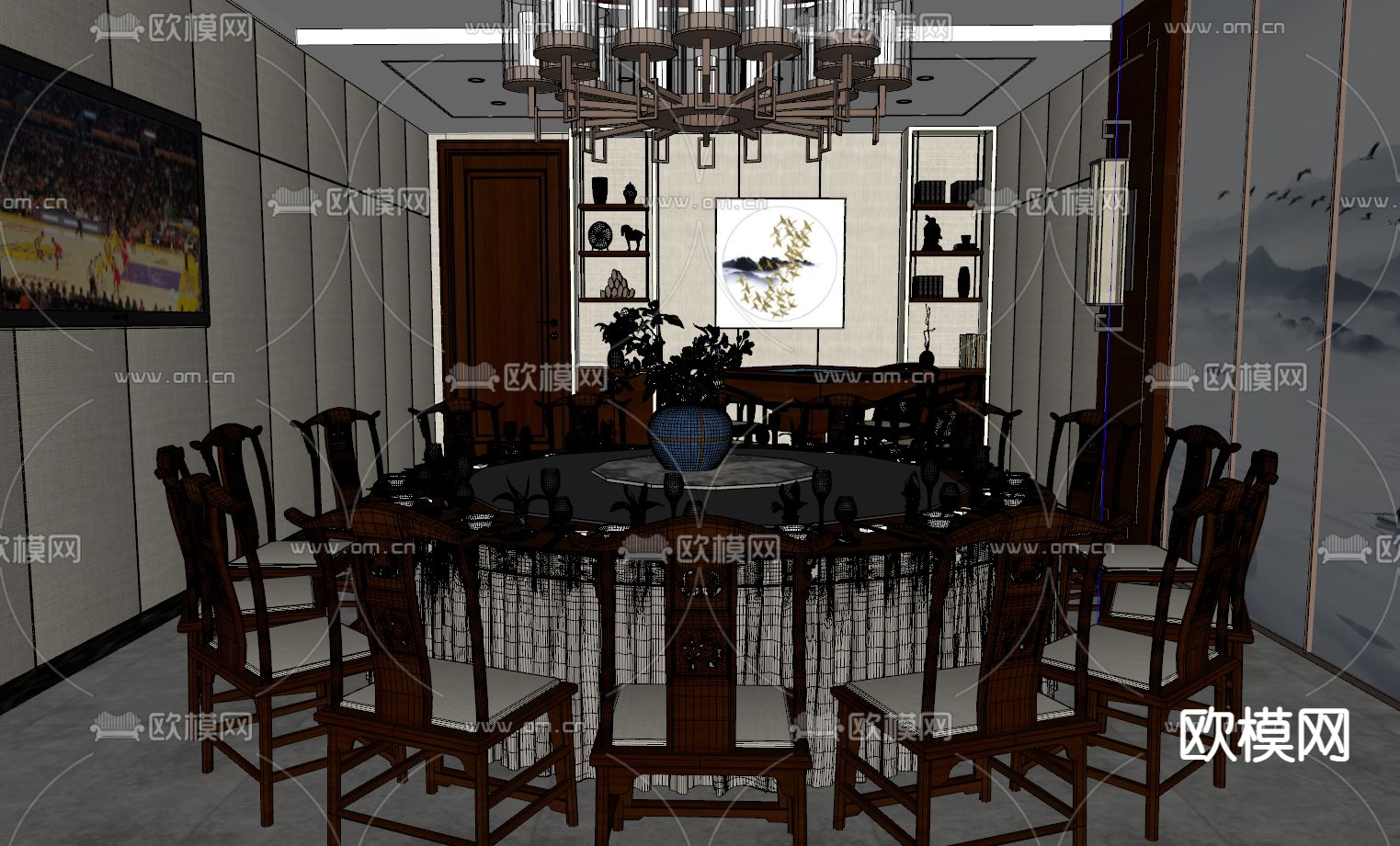 中餐厅包间 包房 包厢su模型下载（渲染图2）