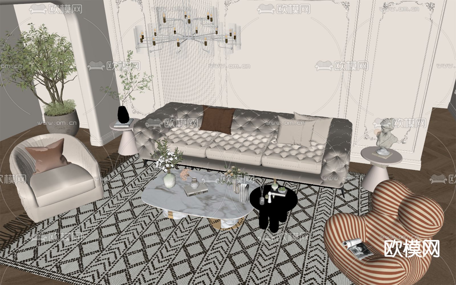 Baxteri 组合沙发su模型下载（渲染图2）