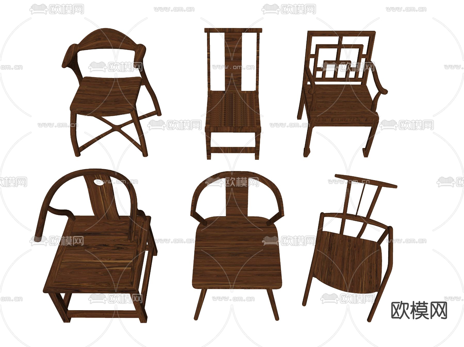 中式原木扶手椅 休闲椅su模型下载（渲染图2）