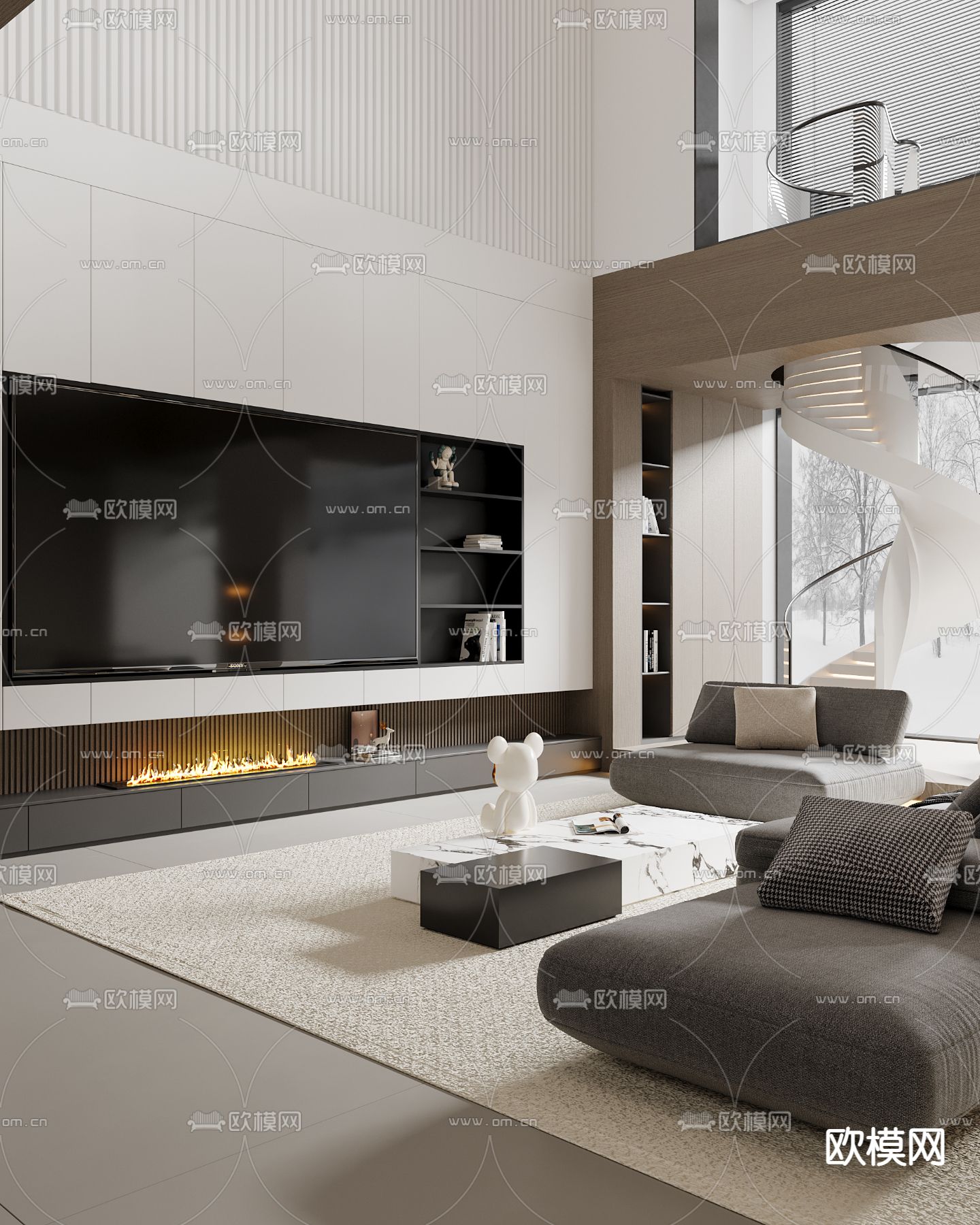 别墅客厅 别墅大堂3d模型下载（渲染图4）