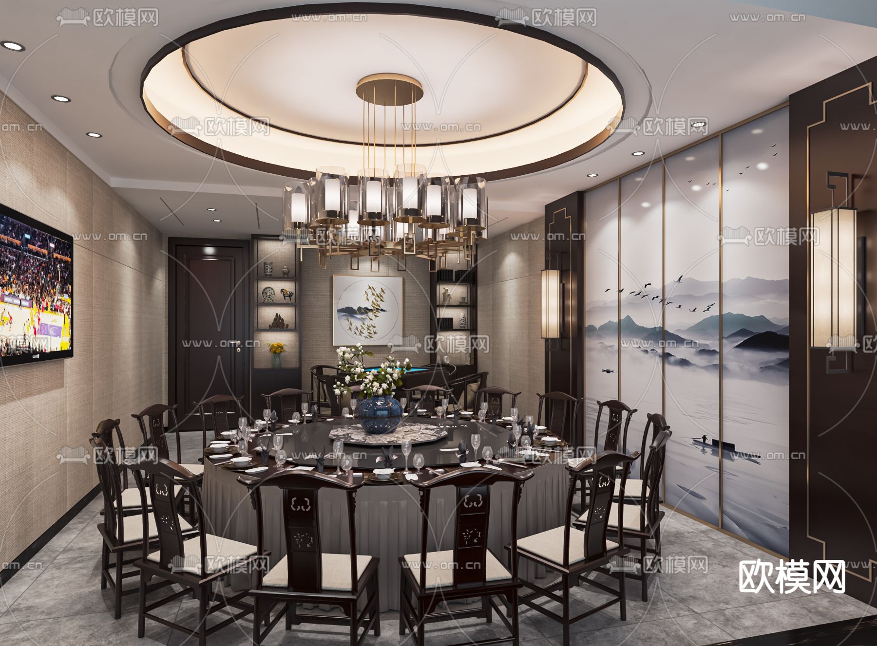 中餐厅包间 包房 包厢su模型下载（渲染图1）