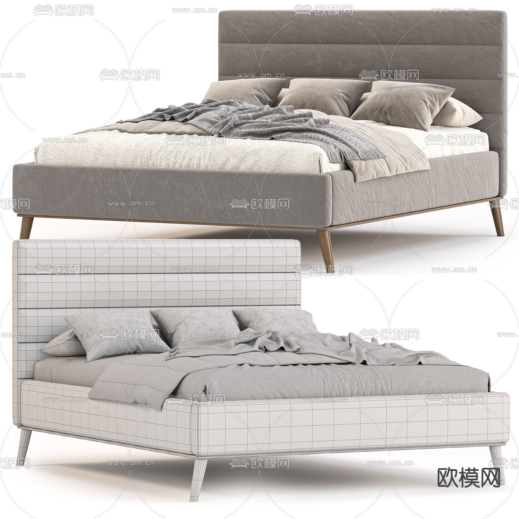 双人床免费3d模型下载（渲染图2）