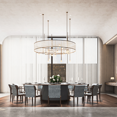  侘寂餐厅包房su模型 