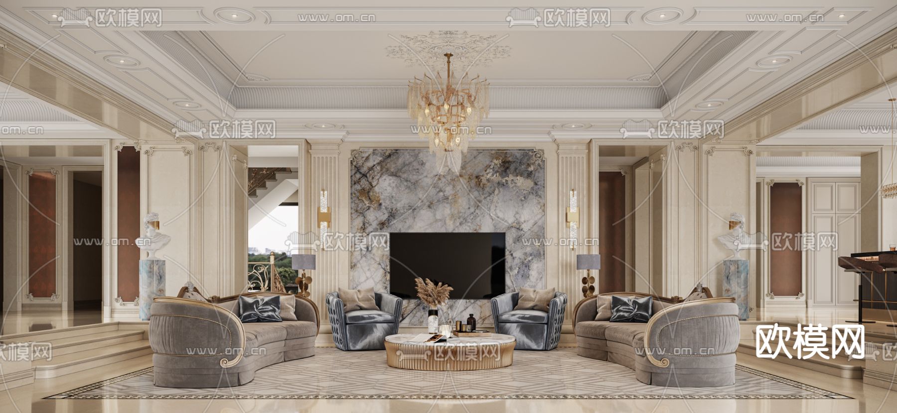 欧式客厅3d模型下载
