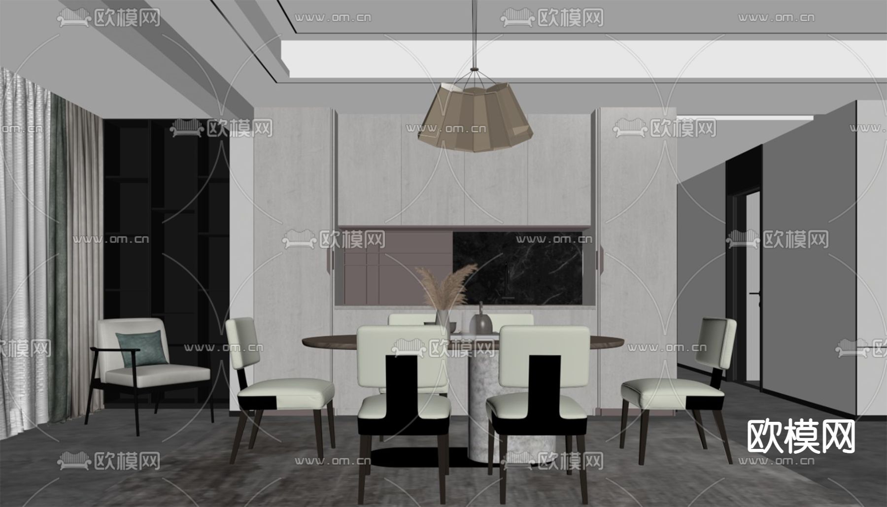高级灰餐厅su模型下载（渲染图4）