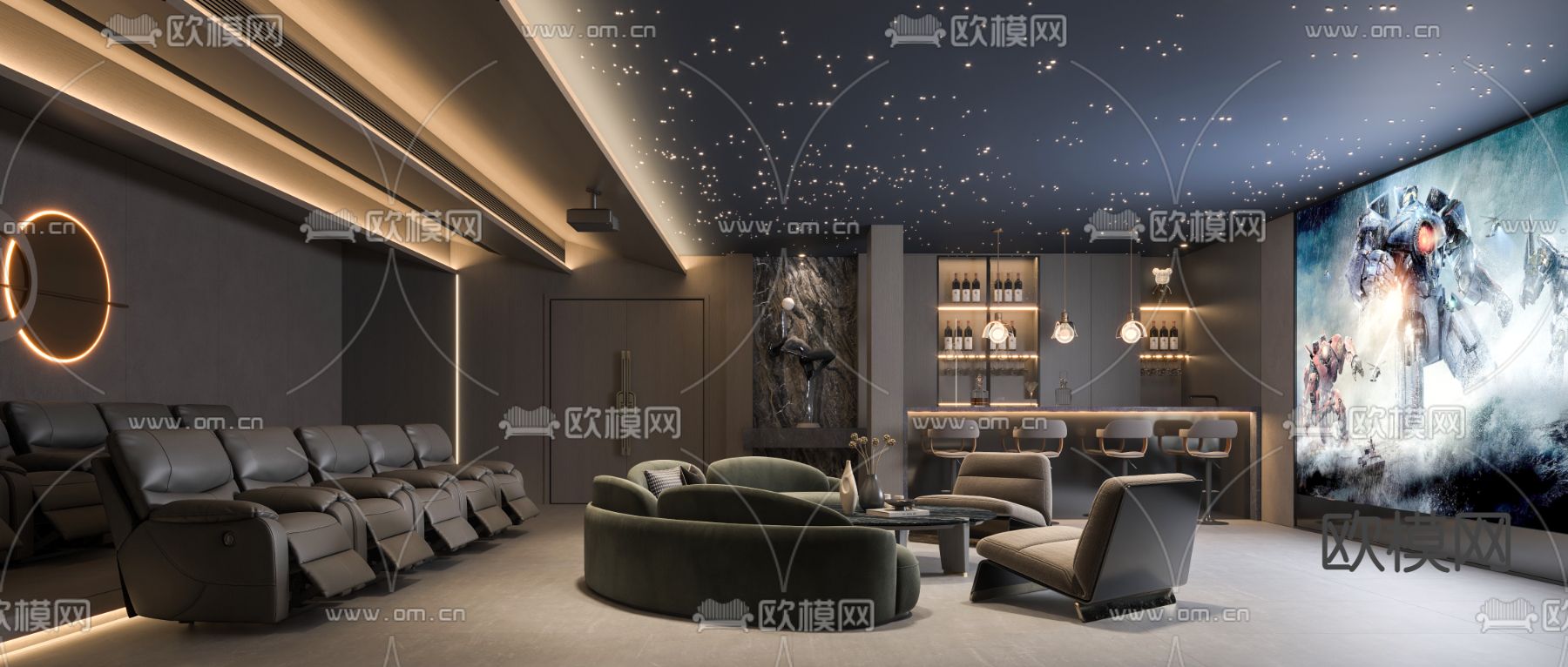 视听室 影音室 家庭影院3d模型下载_ID14003703_3dmax免费模型-欧模网