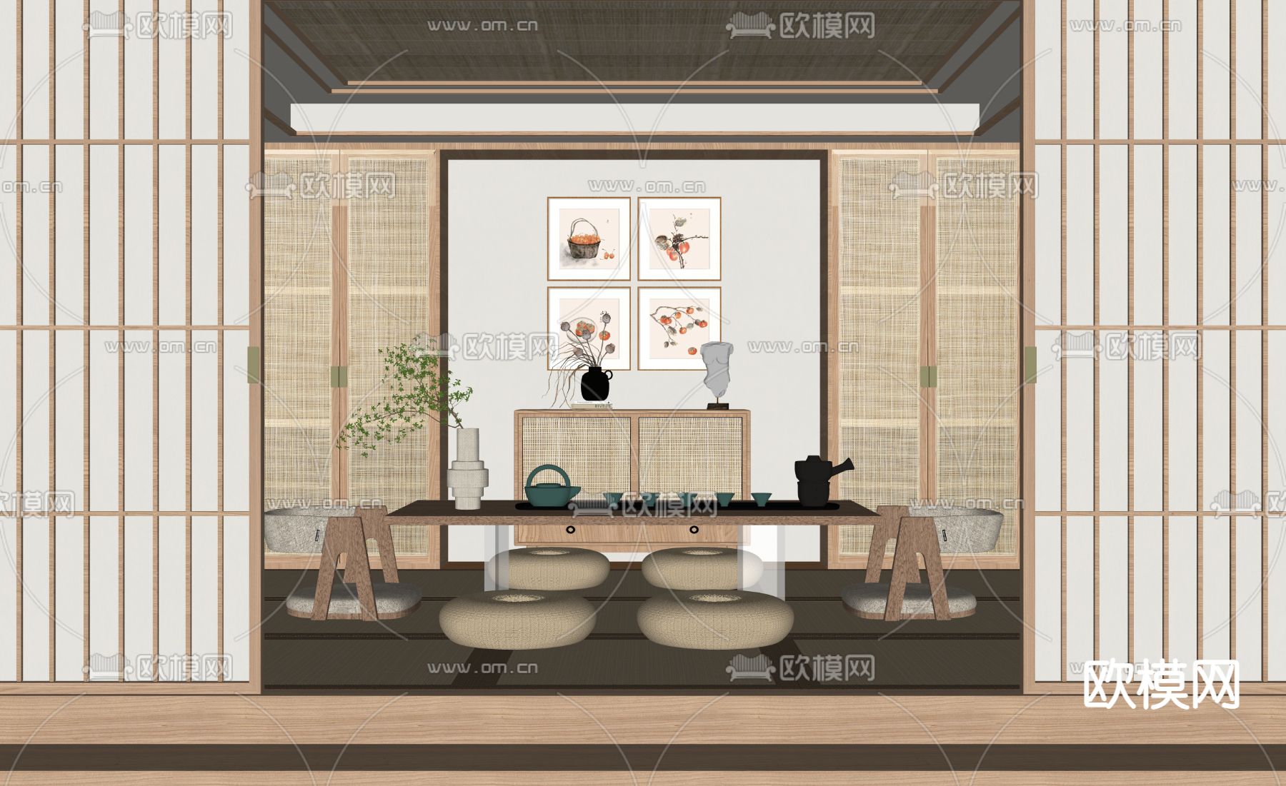日式榻榻米茶室su模型