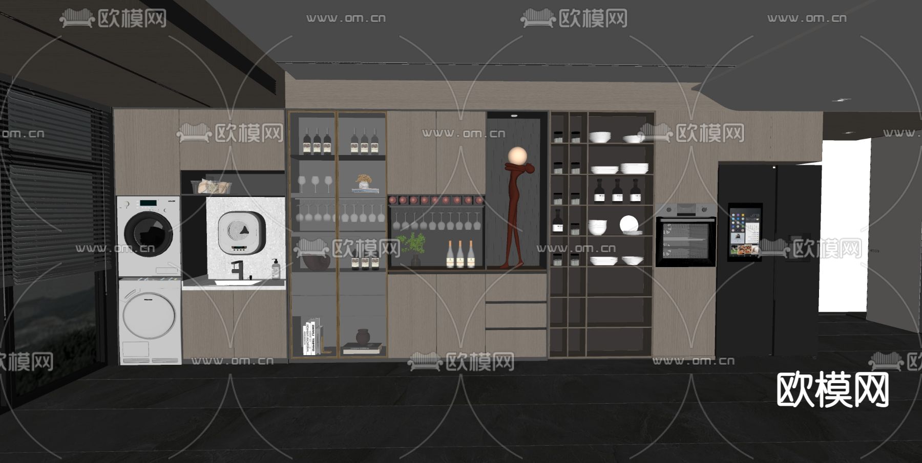 现代酒柜su模型下载（渲染图2）