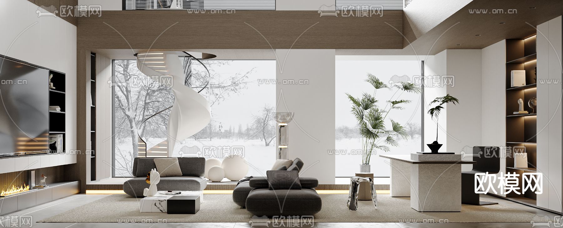 别墅客厅 别墅大堂3d模型下载（渲染图1）