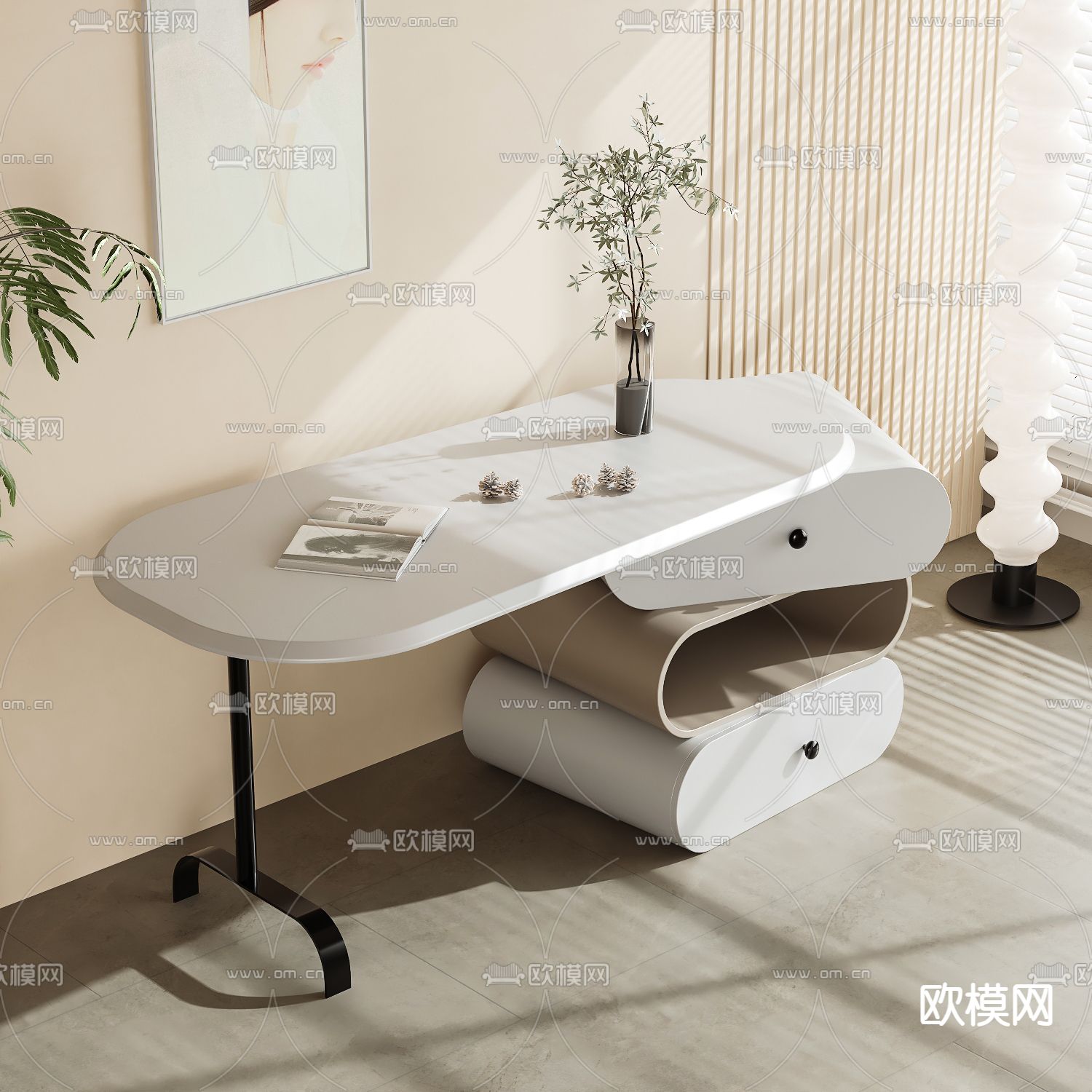 现代书桌椅 学习桌 写字台3d模型下载