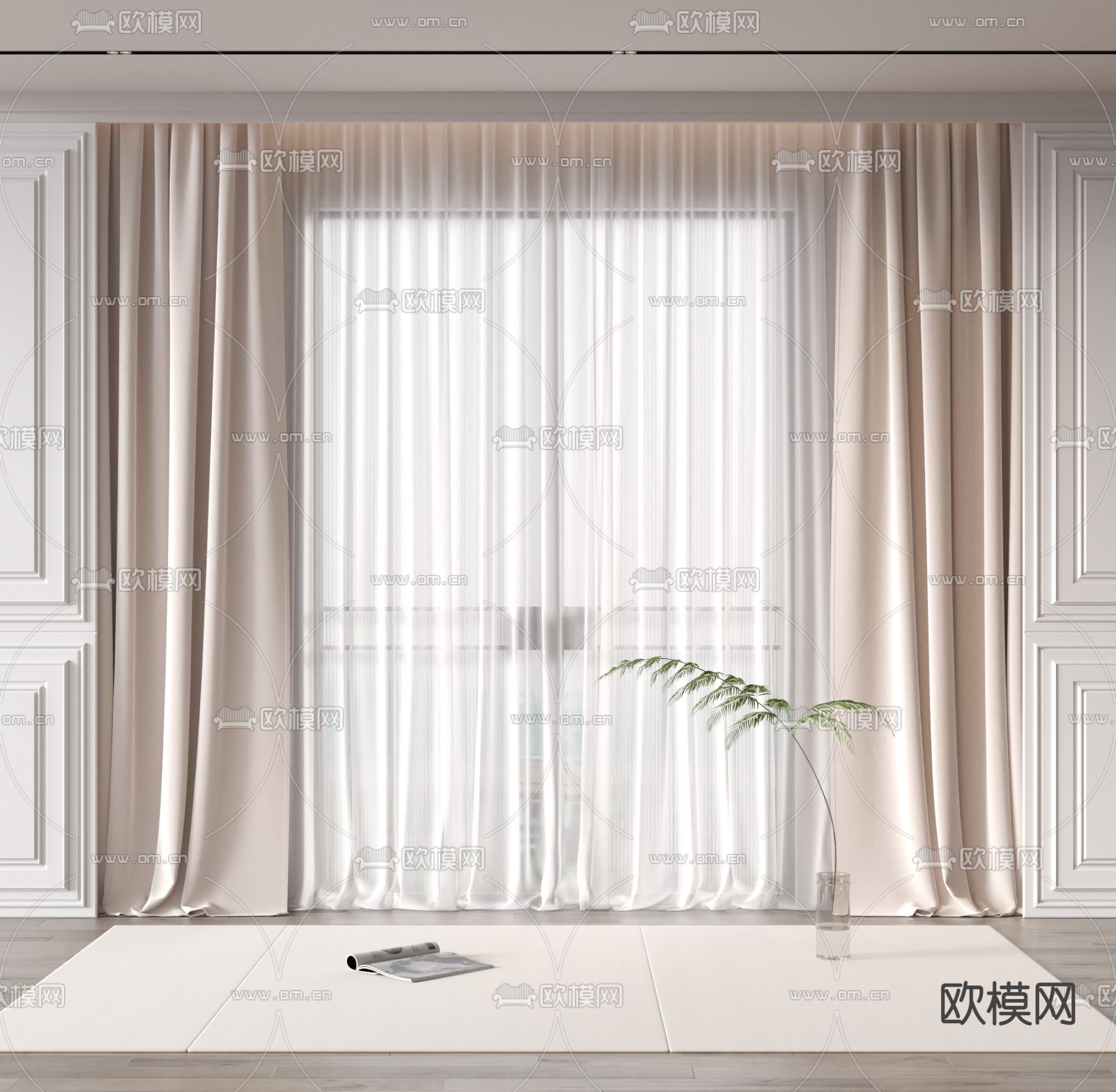 现代窗帘 窗纱3d模型下载