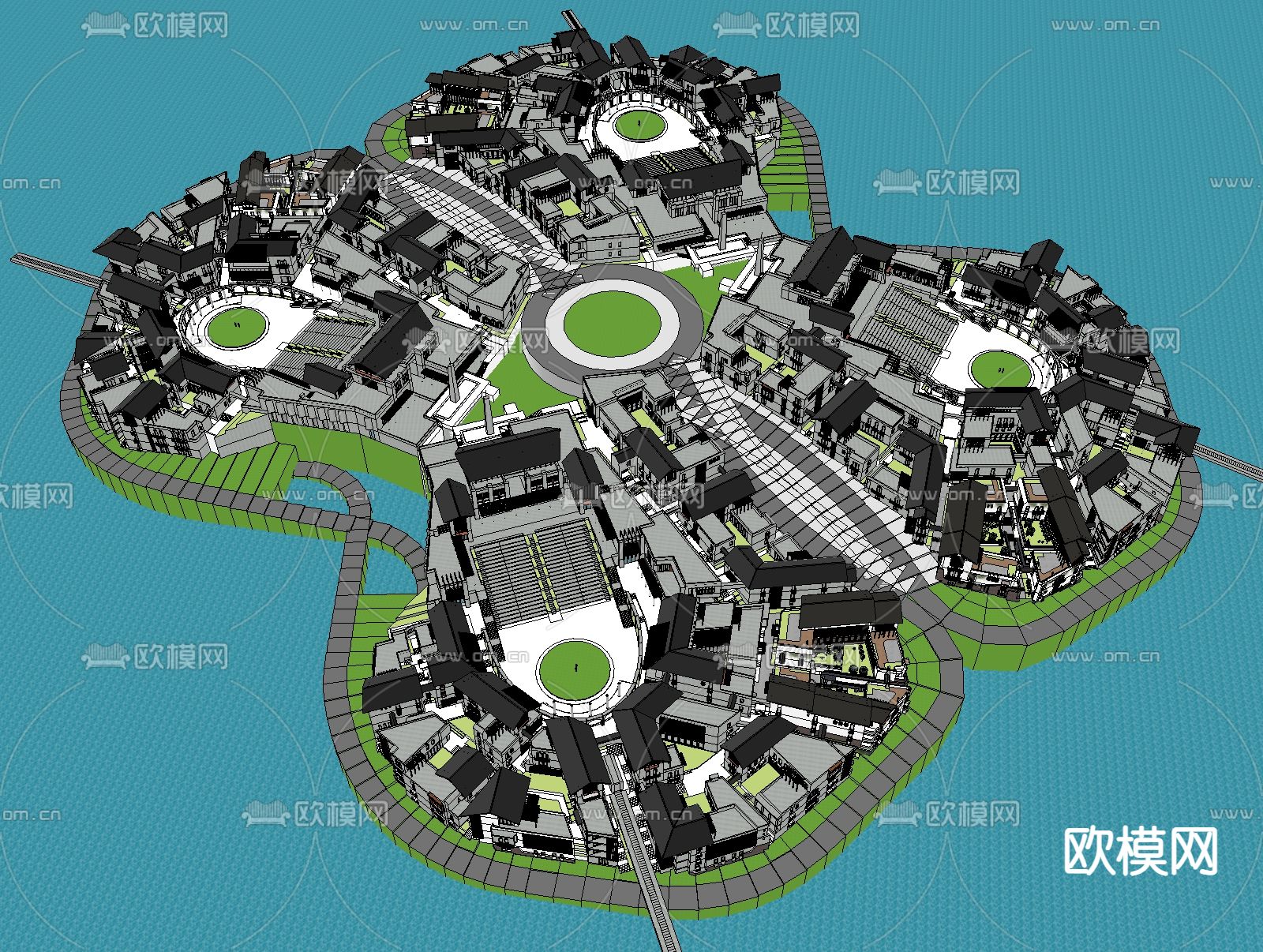 新中式建筑 度假村鸟瞰su模型下载（渲染图2）