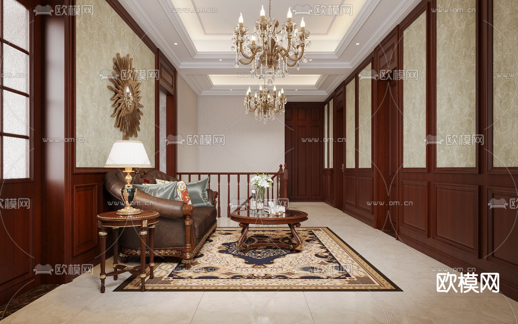 欧式古典客厅免费3d模型下载（渲染图2）