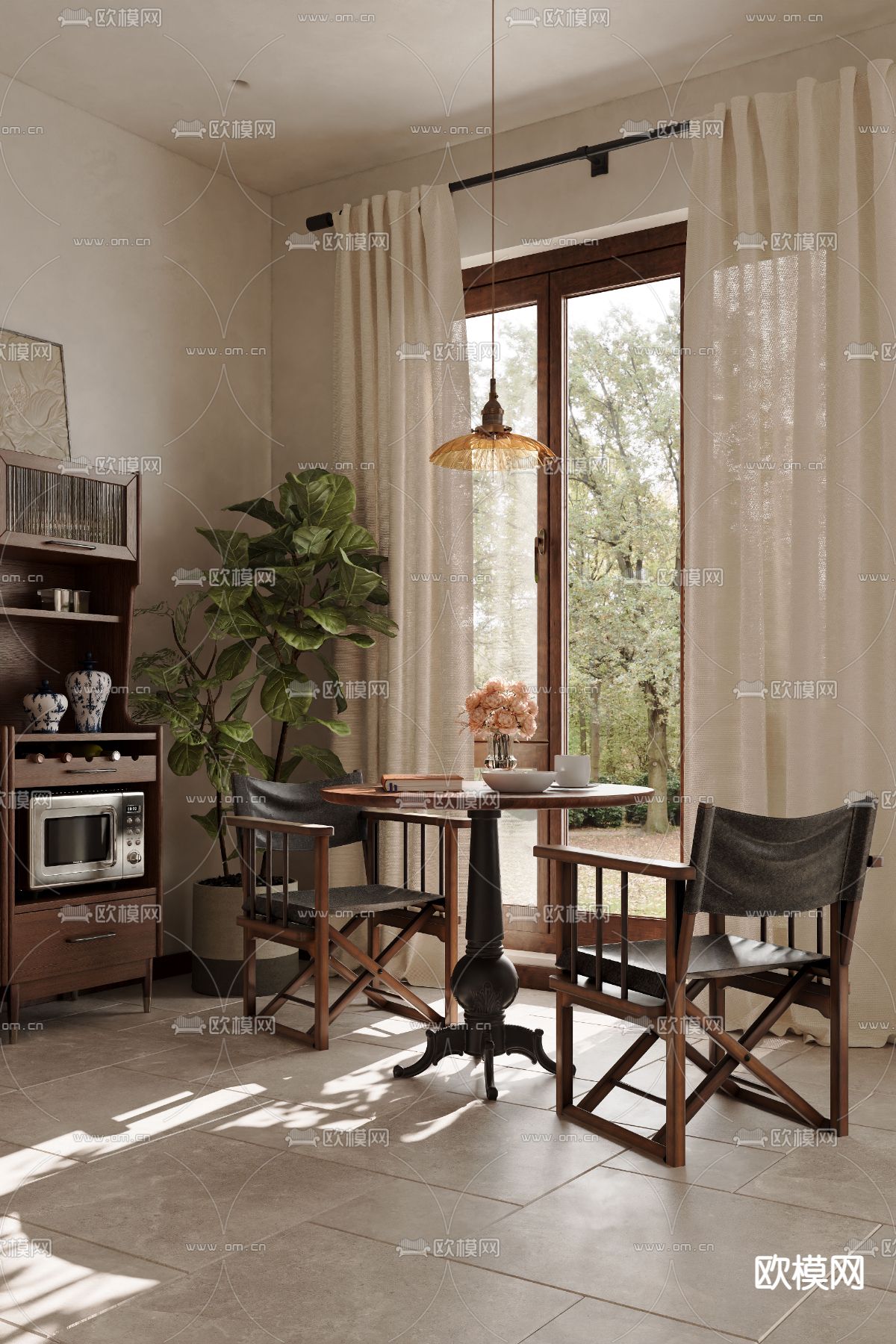 简美休闲桌椅3d模型下载（渲染图1）