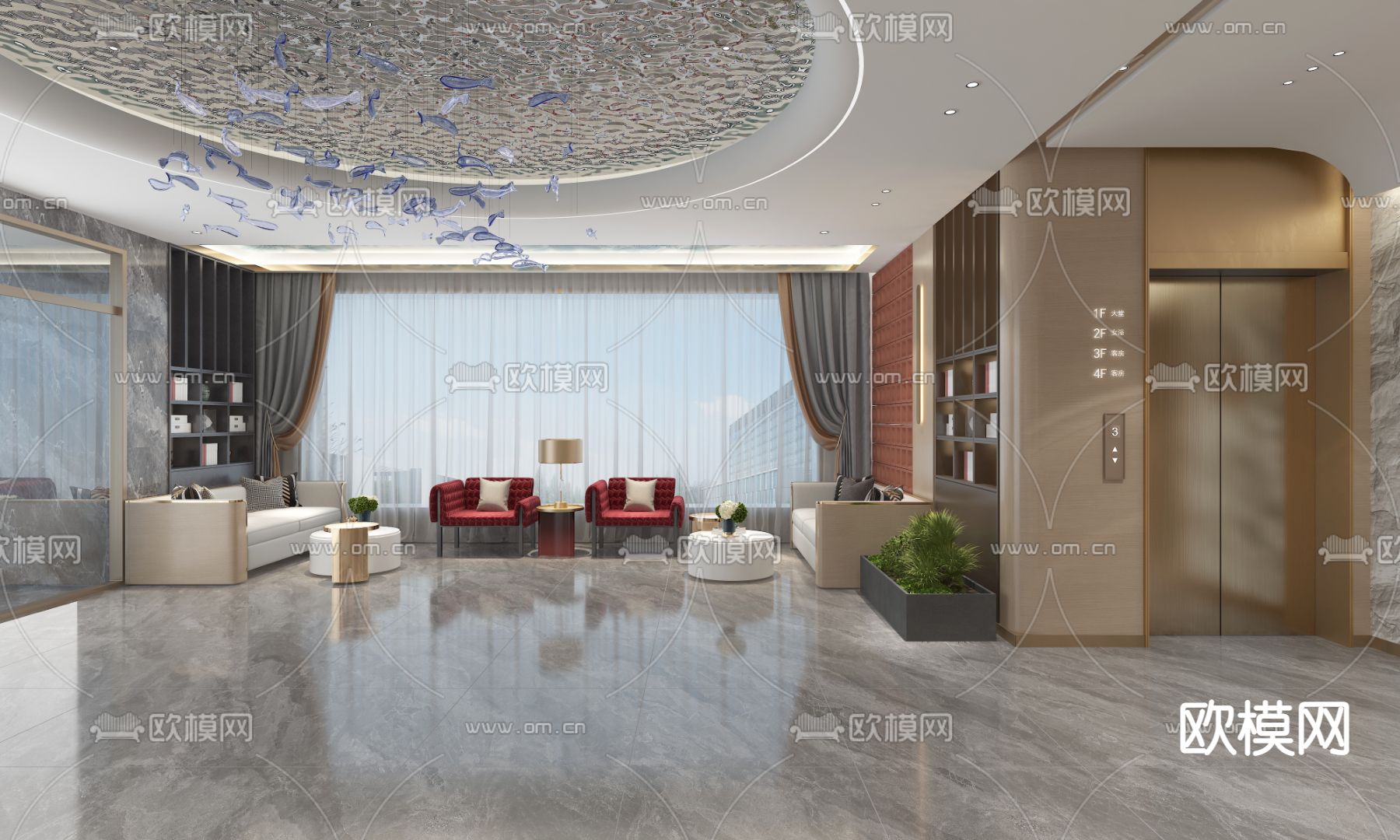 美容院接待厅 前厅免费3d模型下载（渲染图4）