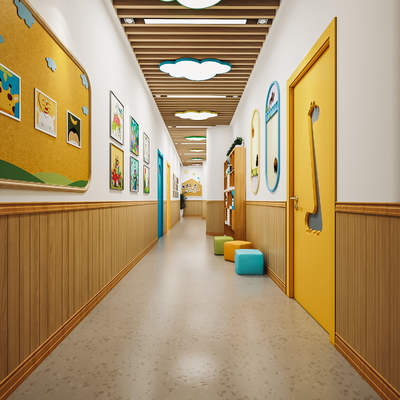  幼儿园过道 走廊su模型 