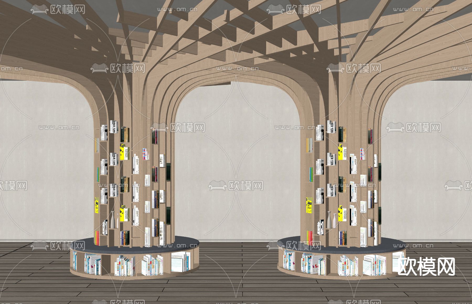 现代柱子 书架 坐垫su模型下载（渲染图2）
