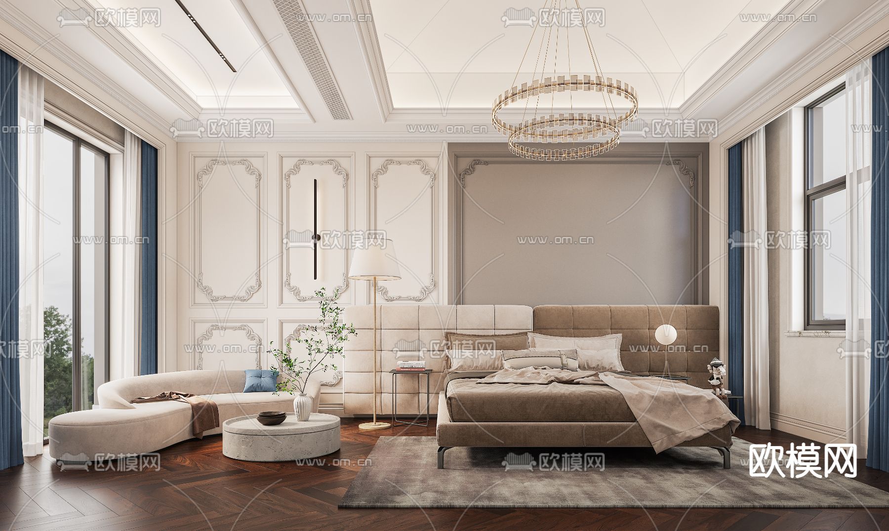 简欧卧室 主人房3d模型下载