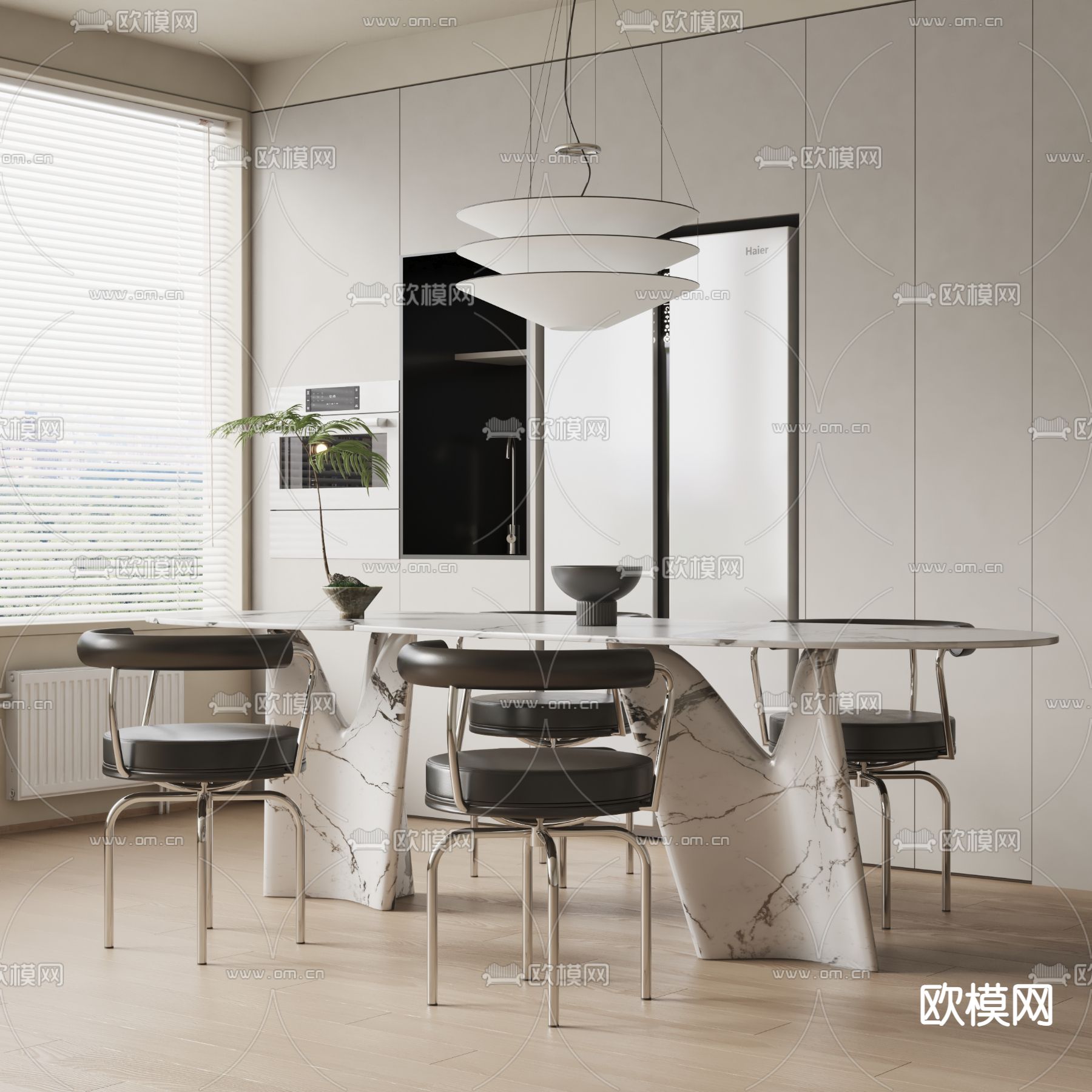 大理石餐桌椅3d模型下载