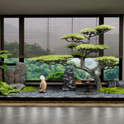  新中式植物堆 松树景观su模型 