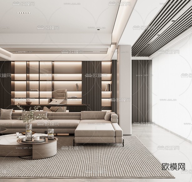 现代客厅3d模型下载(渲染图2)
