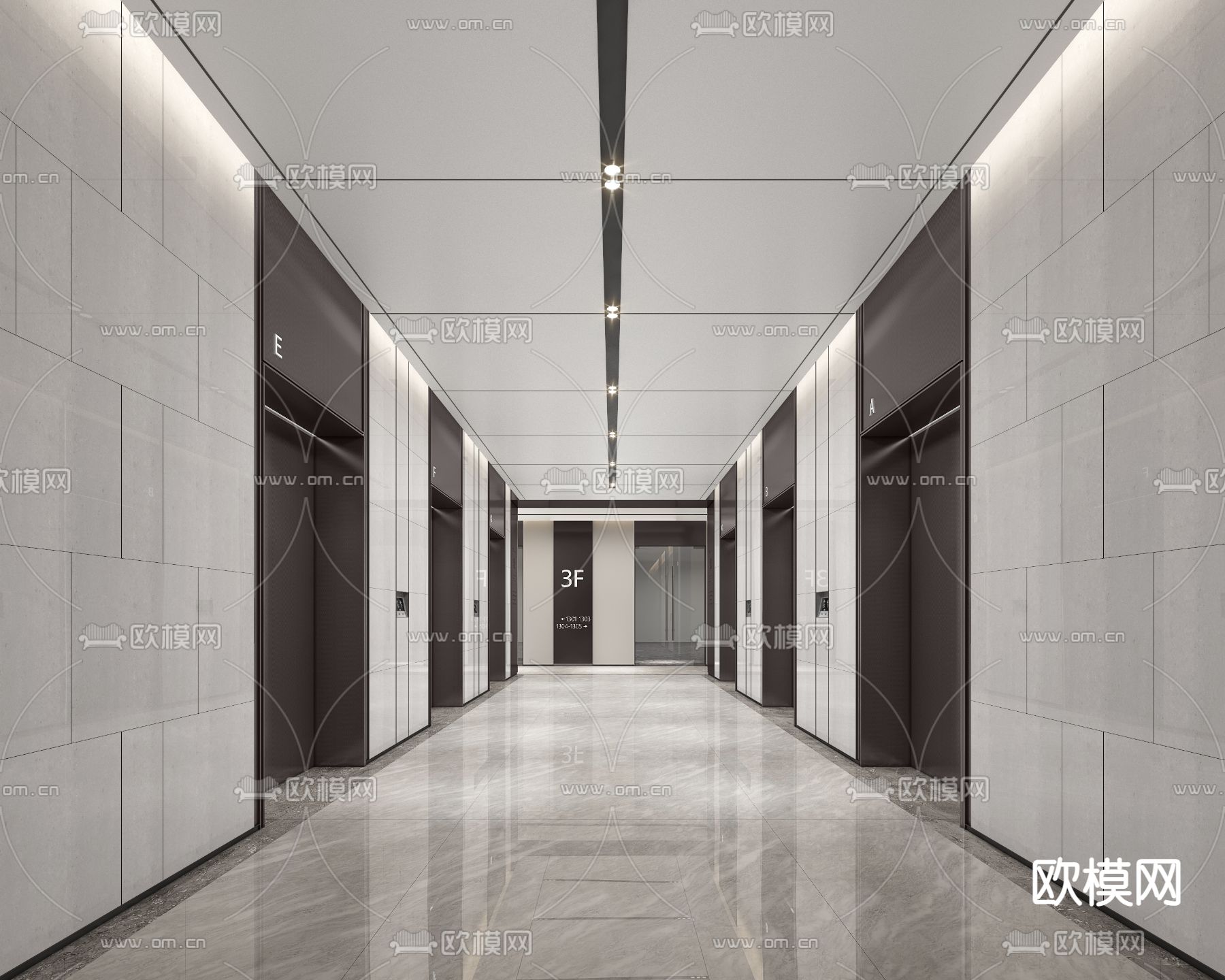 现代电梯厅 电梯间 过道走廊3d模型下载（渲染图1）