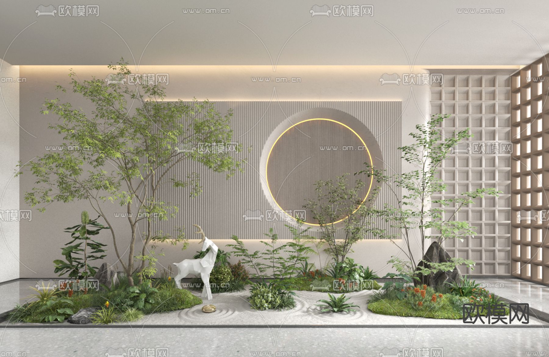 枯山水造景 植物堆su模型下载（渲染图1）