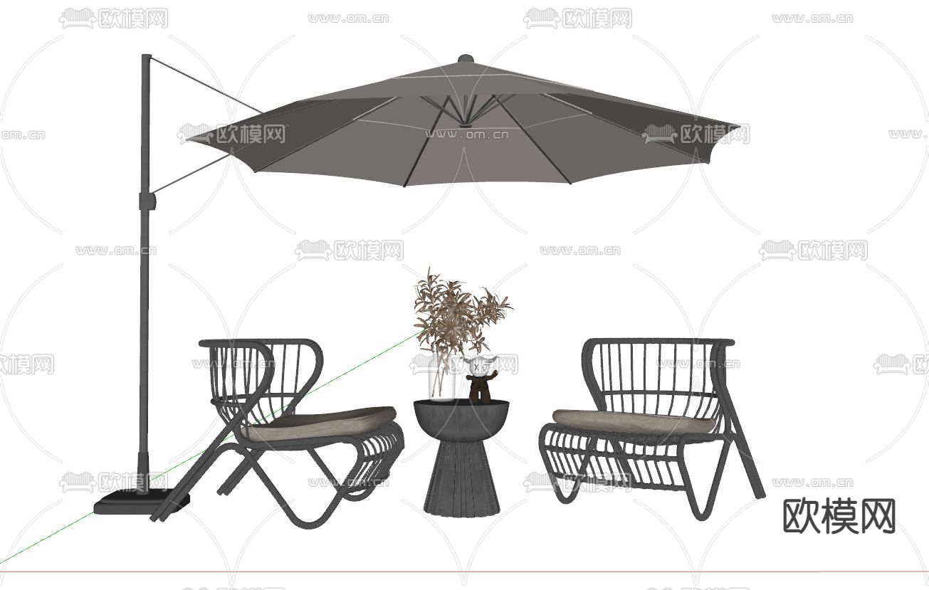 户外椅子 遮阳伞su模型下载（渲染图2）
