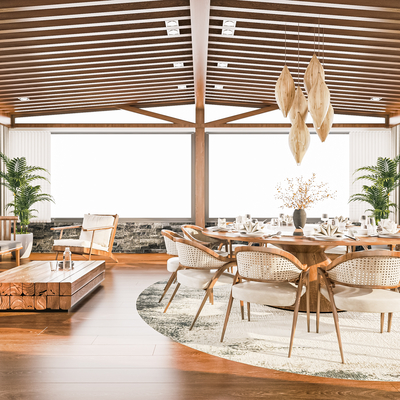  侘寂餐厅包房su模型 