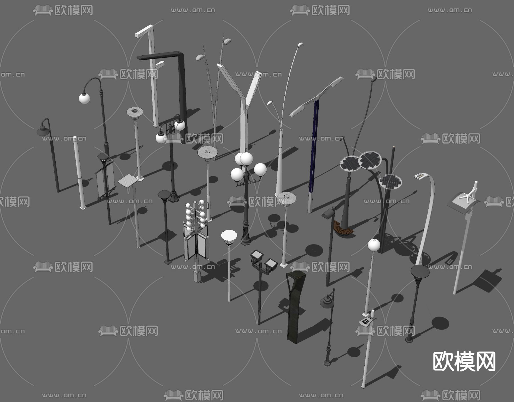 现代路灯 景观灯su模型下载（渲染图2）