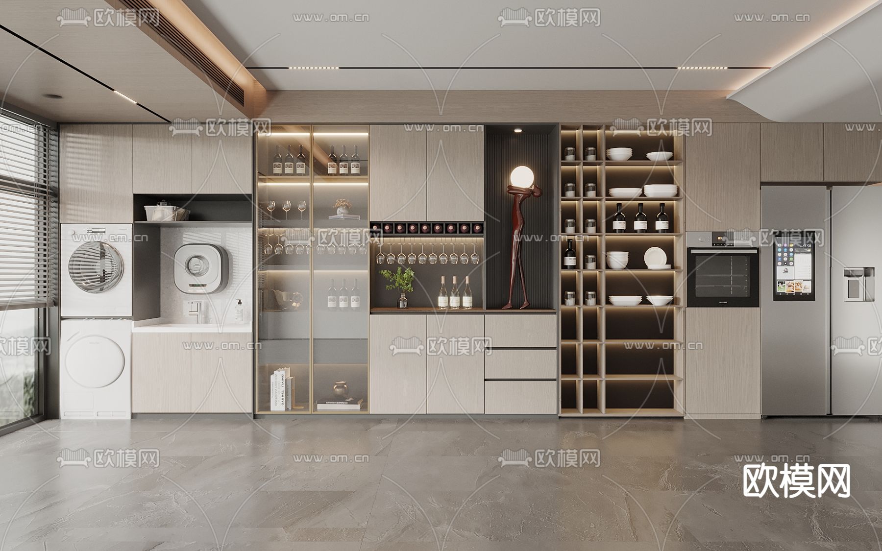 现代酒柜su模型下载（渲染图1）