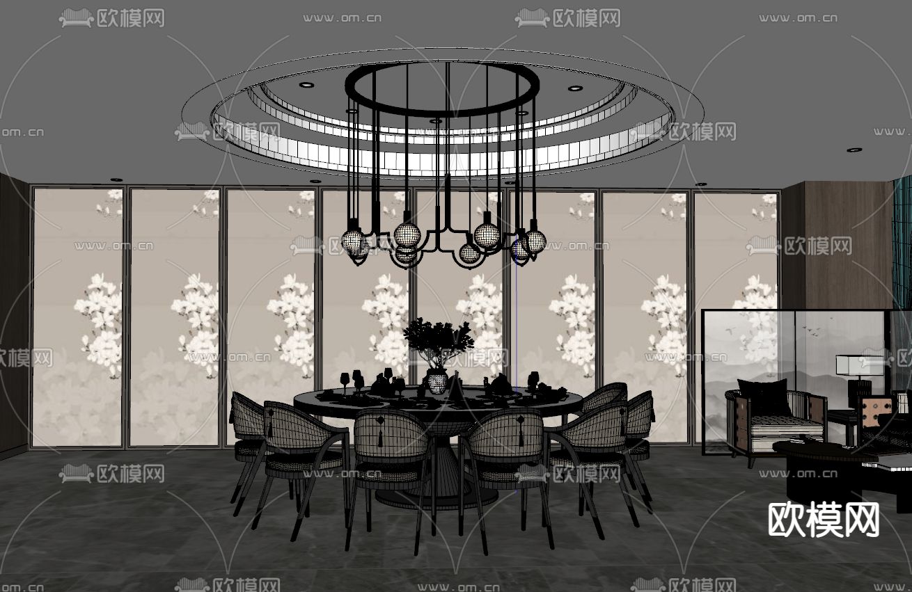 中餐厅包间 包房 包厢su模型下载（渲染图2）