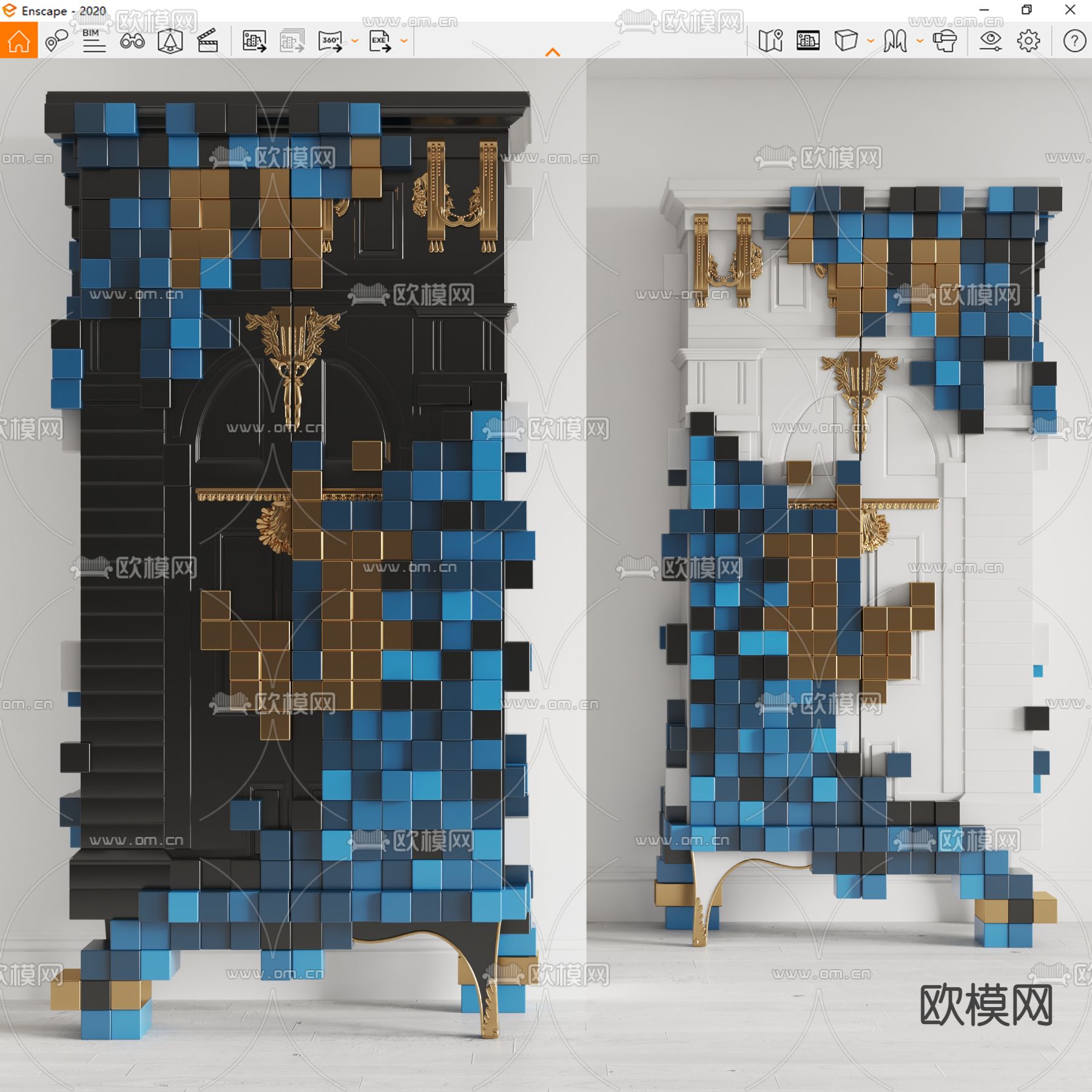 欧式装饰柜 高柜 储物柜su模型下载（渲染图3）