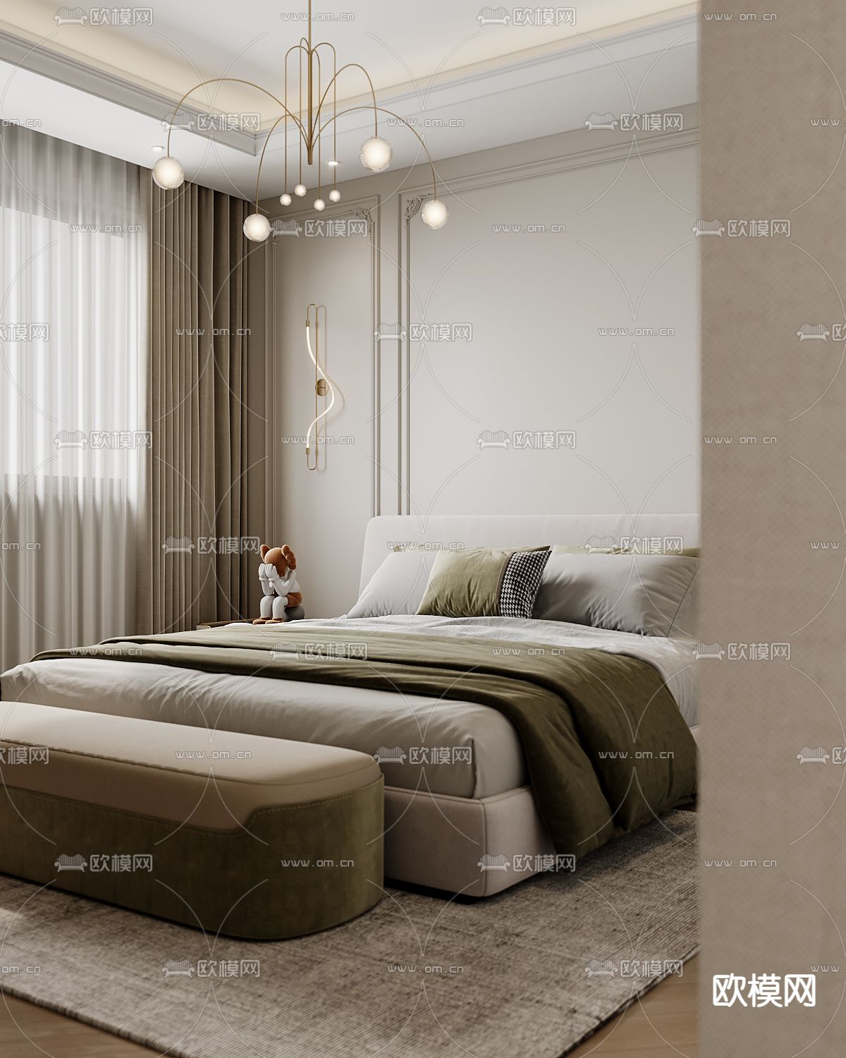 简欧卧室 主卧3d模型下载（渲染图2）