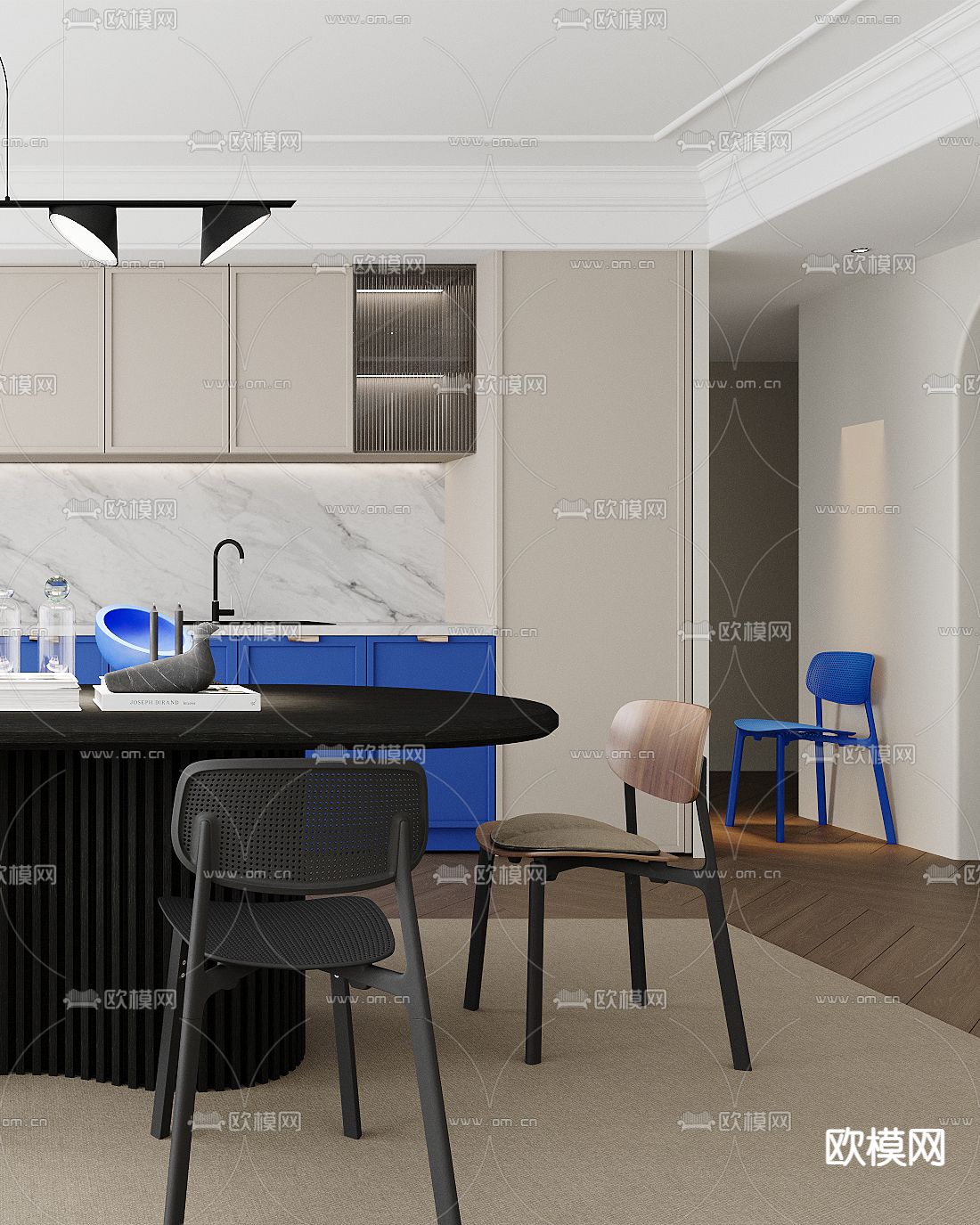 克莱因蓝 餐厅su模型下载（渲染图3）
