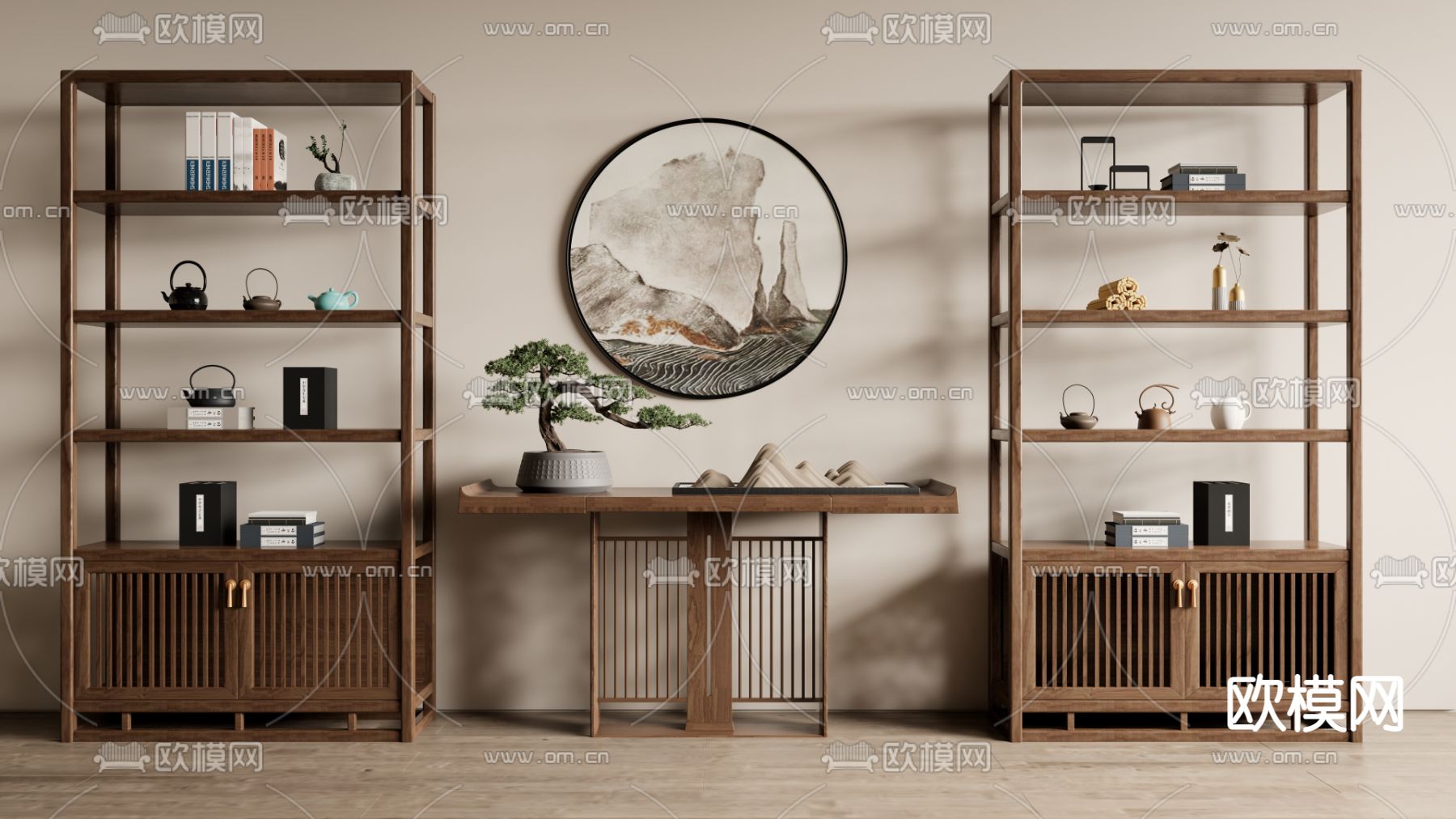 新中式 博古架su模型下载（渲染图1）
