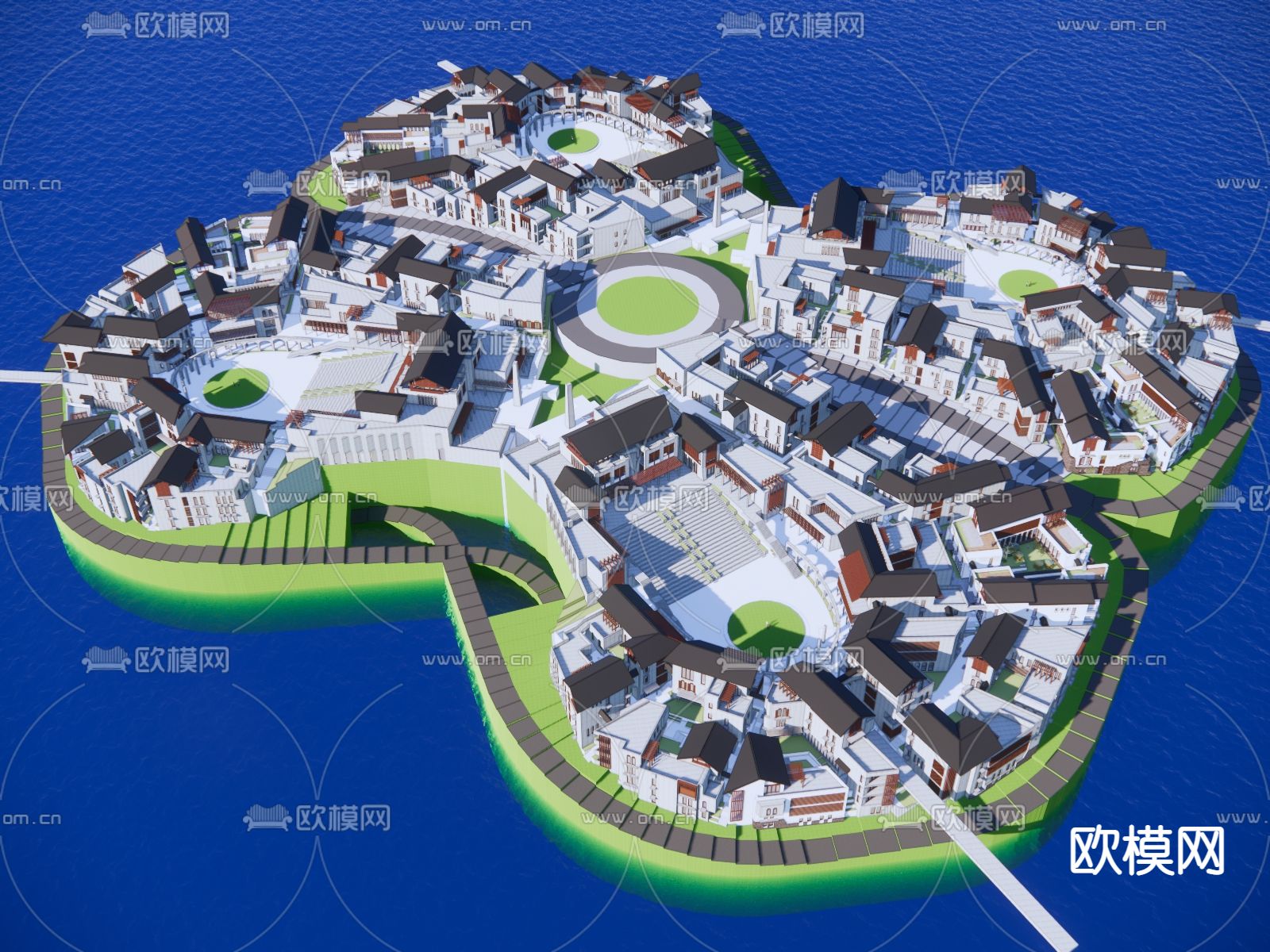 新中式建筑 度假村鸟瞰su模型下载（渲染图1）