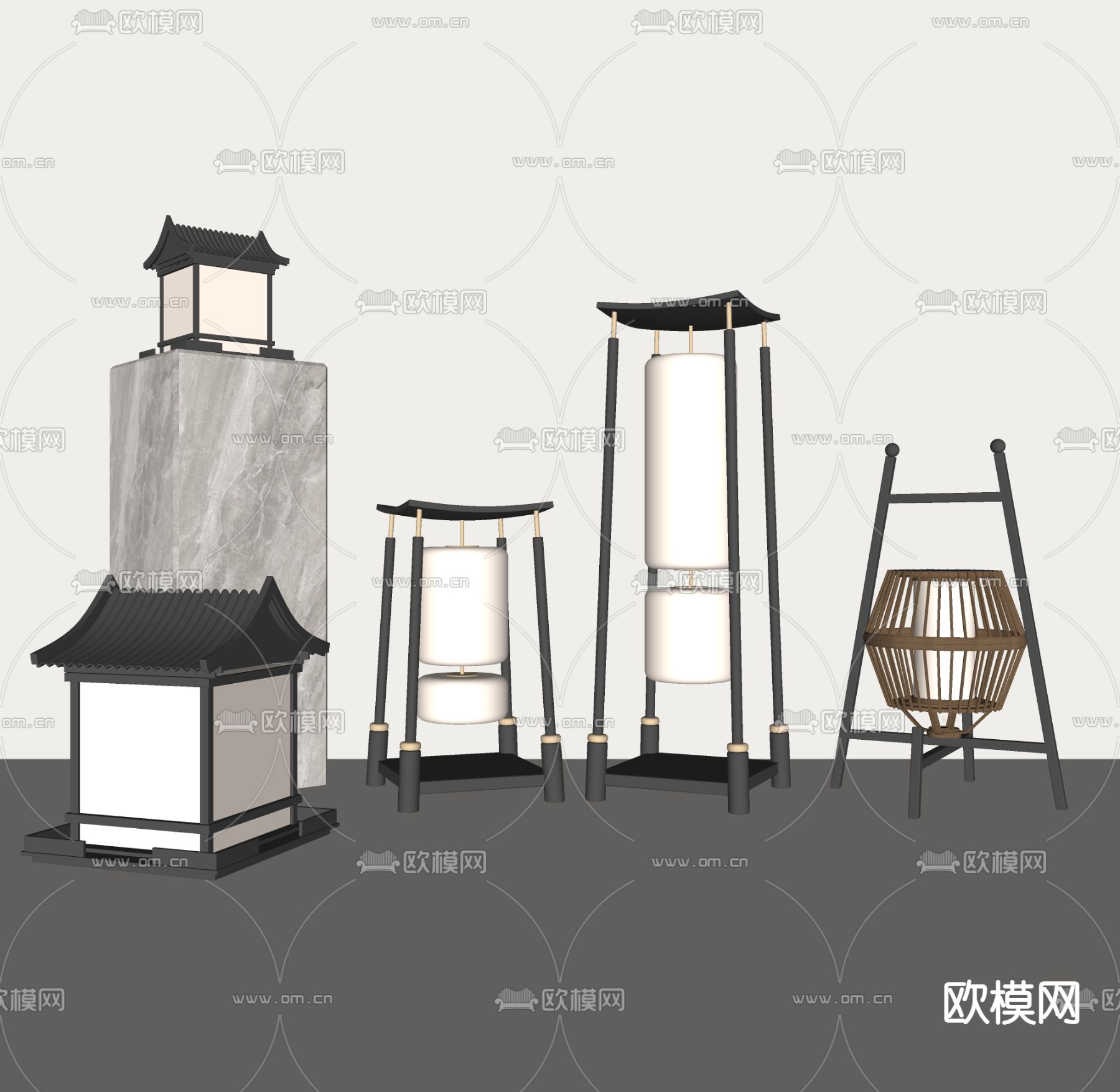 中式庭院灯 户外灯 草坪灯su模型下载（渲染图2）