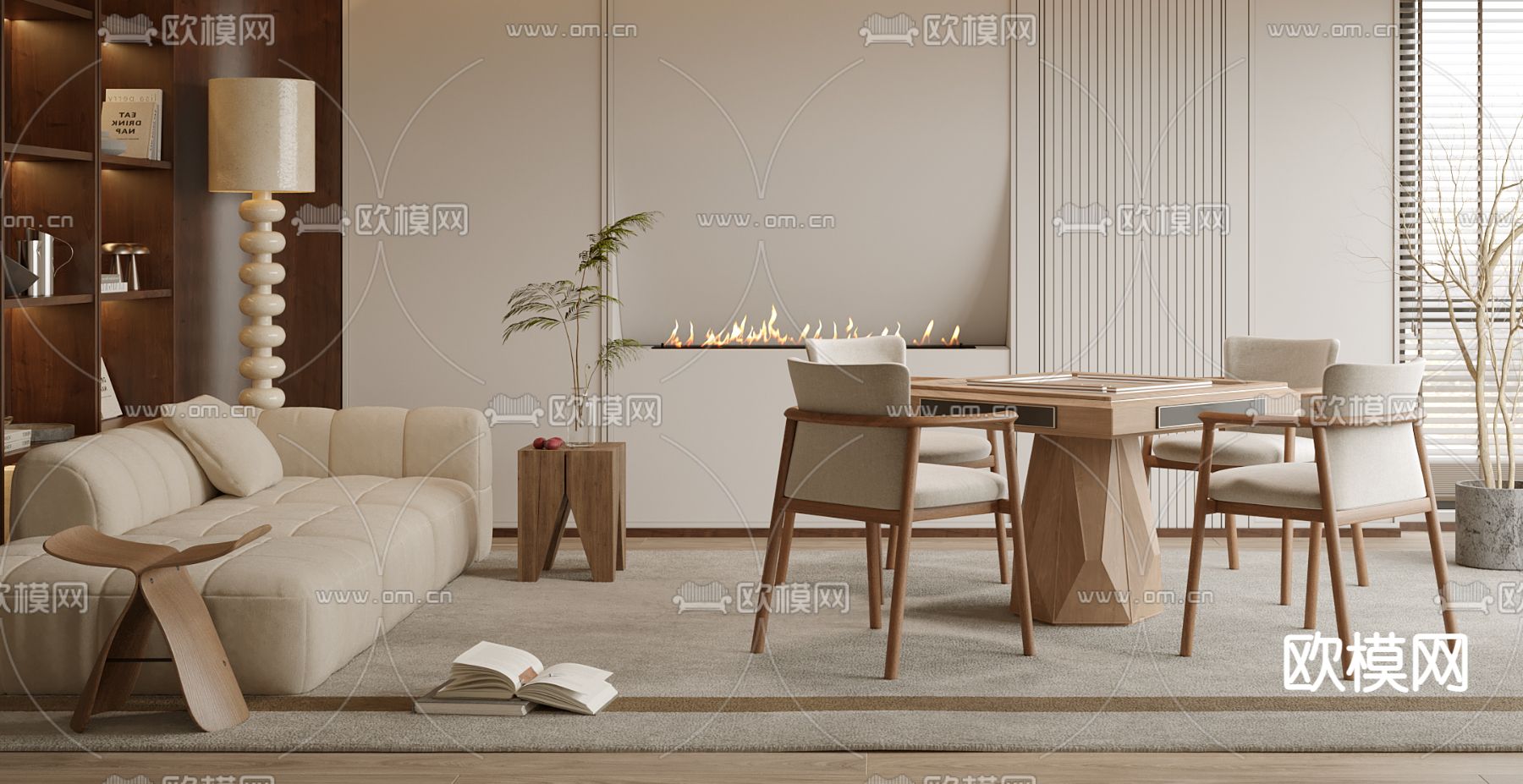 侘寂麻将室3d模型下载（渲染图3）