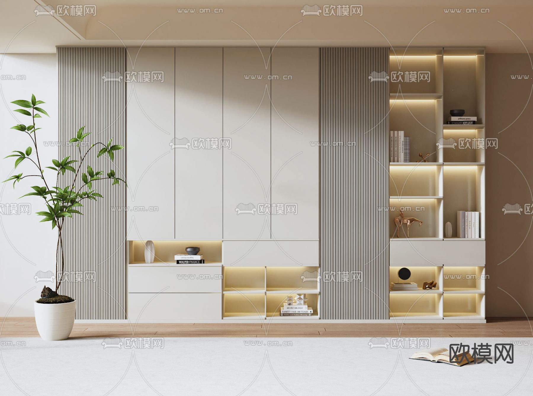 奶油风书柜 储物柜3d模型下载