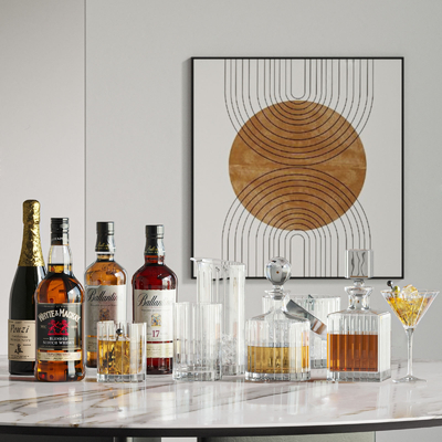  洋酒 酒杯 酒瓶su模型 