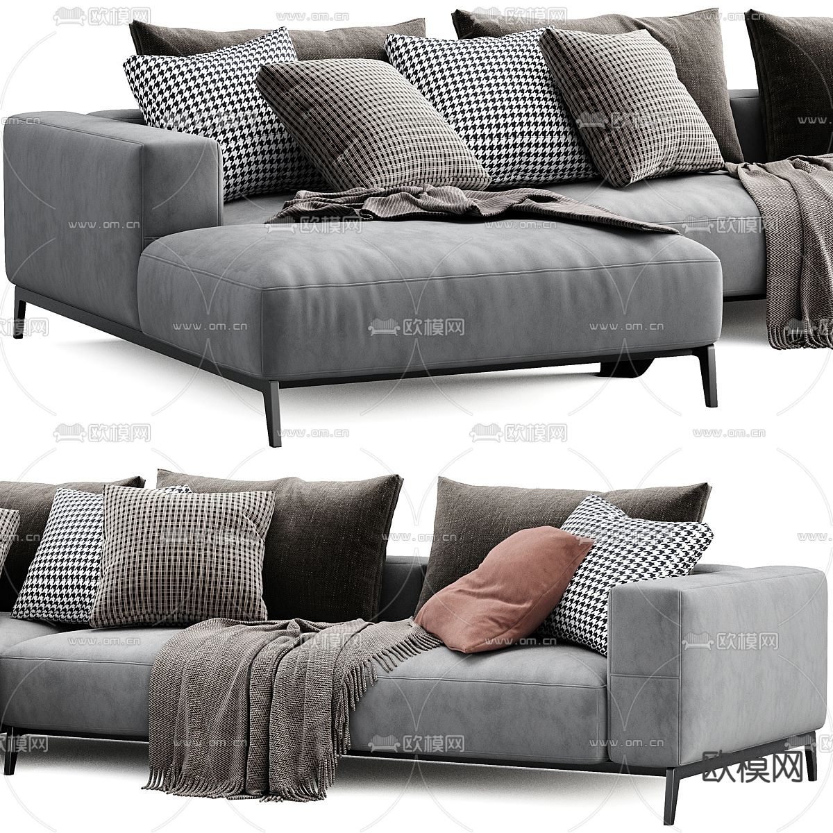 转角沙发 多人沙发3d模型下载（渲染图2）