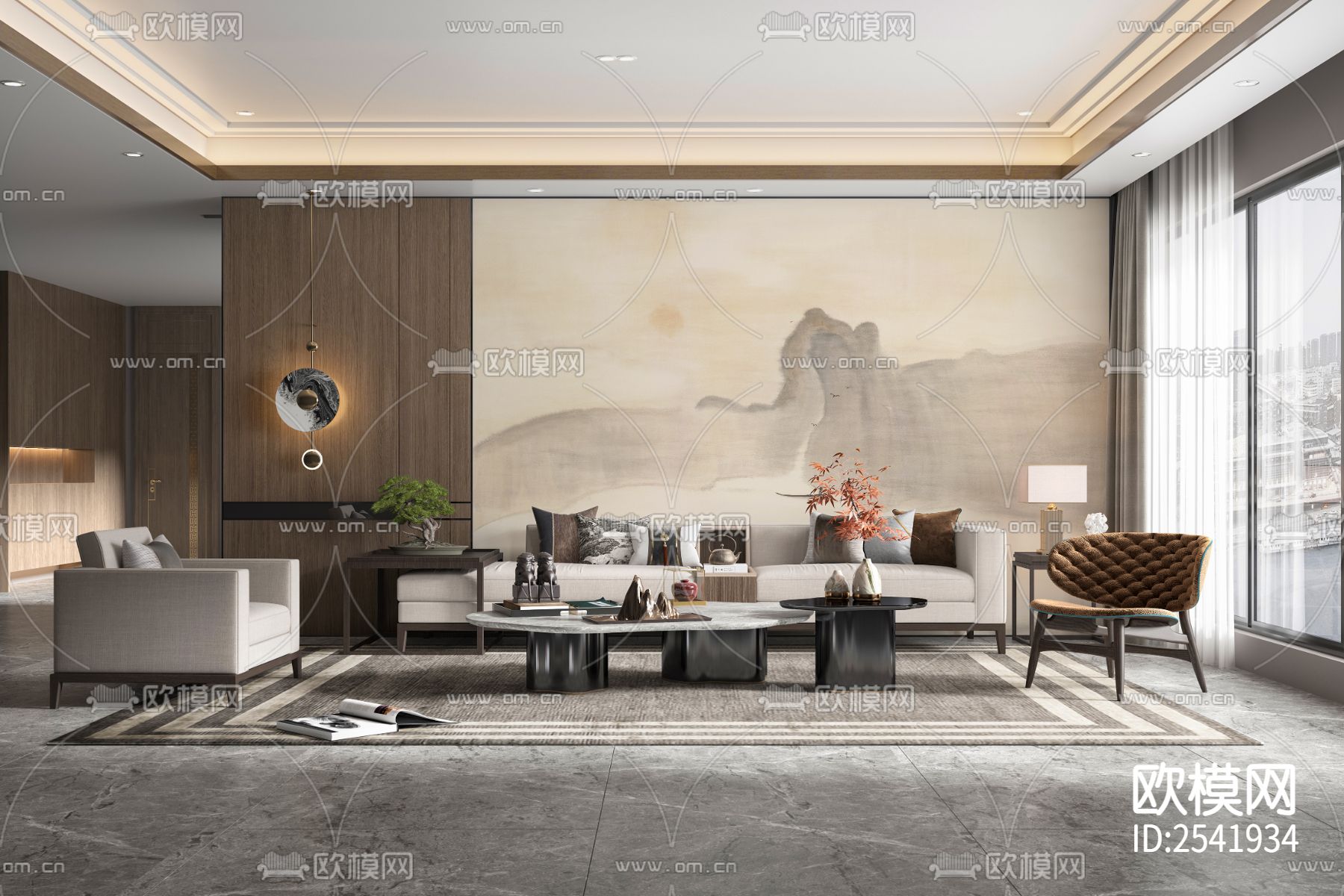 新中式山水壁画下载（渲染图1）