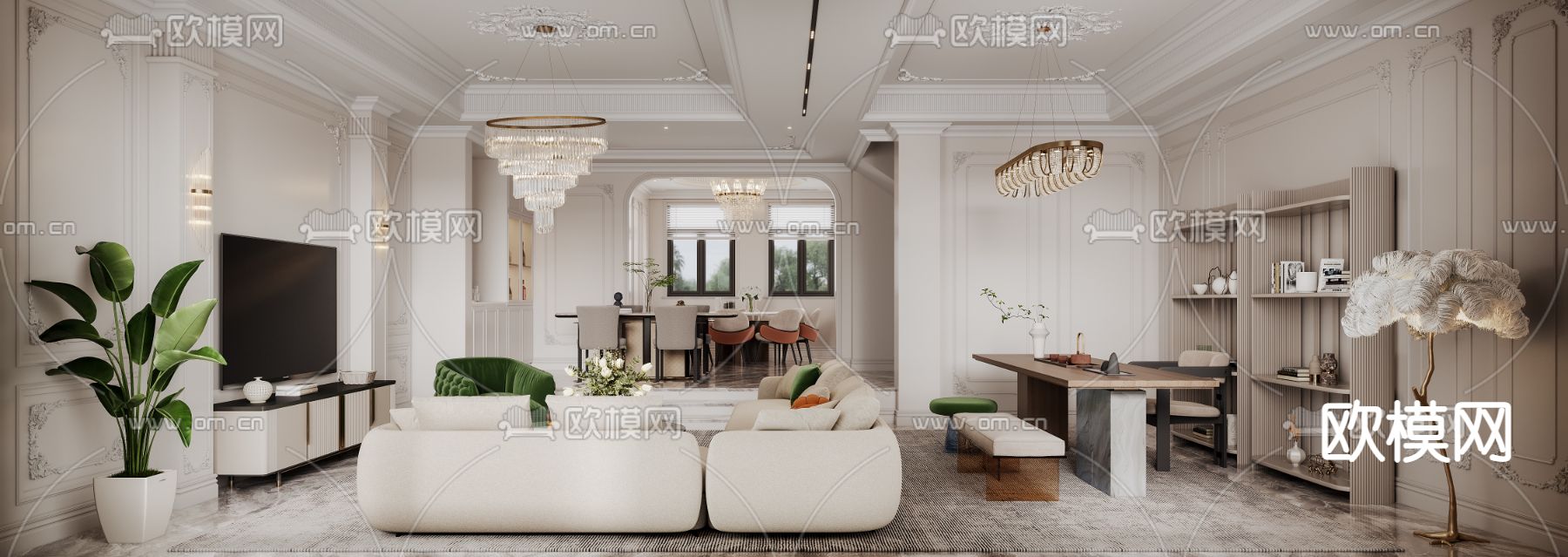 简欧客餐厅3d模型下载